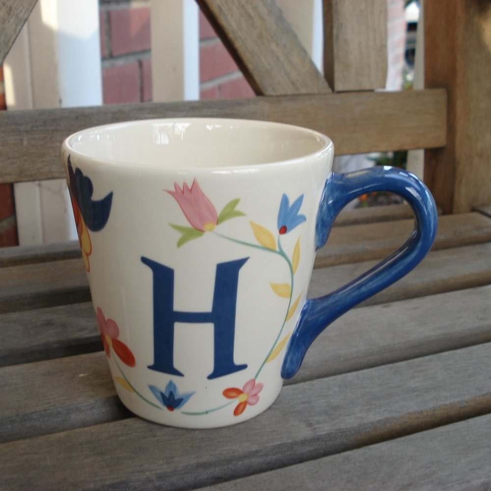 WORLD MARKET LETTER H COFFEE MUG FLORAL